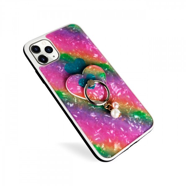 Wholesale Heart Design Ring Stand Fashion Case for iPhone 11 6.1 (Rainbow)